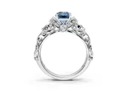 Solitaire Engagement Ring Setting for Fancy Blue Emerald Cut Center with Filigree Band and Prong Head in White Gold