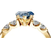 5 Stone Engagement Ring Setting for Fancy Blue Heart-Shaped Center with Plain Band and Prong Head in Yellow Gold