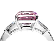 3 Stone Engagement Ring Setting for Fancy Pink Asscher Cut Center with Baguette Accents and Prong Head in White Gold