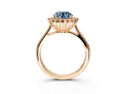 Starburst Halo Engagement Ring Setting for Fancy Blue Round Cut Center with Thin Round-Wire Band and Prong Head in Rose Gold