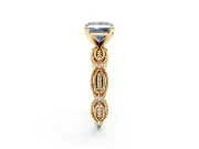 Solitaire Engagement Ring Setting for Fancy Blue Princess Cut Center with Marquise Panel Band and Prong Head in Yellow Gold