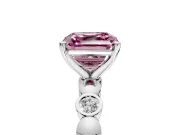 Solitaire Engagement Ring Setting for Fancy Pink Asscher Cut Center with Beaded Bezel Station Band and Prong Head in Sterling Silver