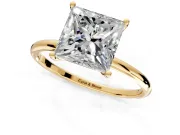 Solitaire Engagement Ring Setting for Princess Cut Center with Straight Thin Band and Prong Head in Yellow Gold