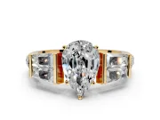 Channel-Set Engagement Ring Setting for Pear-Shaped Center with Baguette Band and Prong Head in Yellow Gold
