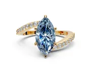Solitaire Engagement Ring Setting for Fancy Blue Marquise Center with Pave Bypass Swirl Band and Prong Head in Yellow Gold