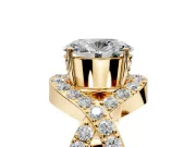 Halo Engagement Ring Setting for Oval Center with Pave Infinity Twist Band and Prong Head in Yellow Gold