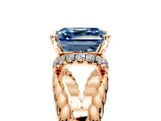 Halo Engagement Ring Setting for Fancy Blue Asscher Cut Center with Rope Twist Split Shank and Prong Head in Rose Gold