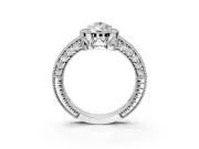 Milgrain Halo Engagement Ring Setting for Pear-Shaped Center with Wide Pave Band and Prong Head in Platinum