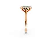 Single Halo Engagement Ring Setting for Fancy Green Cushion Cut Center with Corner Claws, Plain Band and Prong Head in Rose Gold