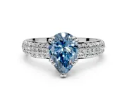 Solitaire Engagement Ring Setting for Fancy Blue Pear-Shaped Center with Multi-Row Pave Accents and Basket Head in Platinum