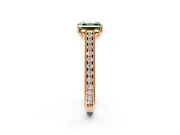 Solitaire Engagement Ring Setting for Fancy Green Asscher Cut Center with Engraved Pave Band and Prong Head in Rose Gold