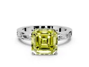 Solitaire Engagement Ring Setting for Fancy Yellow Asscher Cut Center with Channel Baguette Band and Prong Head in White Gold