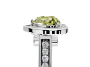 Halo Engagement Ring Setting for Fancy Yellow Heart-Shaped Center with Outer Bezel Rim, Pave Band and Prong Head in White Gold
