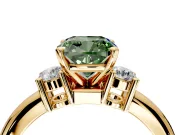 3 Stone Engagement Ring Setting for Fancy Green Cushion Cut Center with Wide Plain Band and Prong Head in Yellow Gold