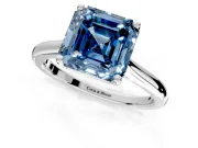 Solitaire Engagement Ring Setting for Fancy Blue Asscher Cut Center with Narrow Cathedral Band and Prong Head in Platinum