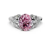 Leaf Cluster Engagement Ring Setting for Fancy Pink Oval Center with Marquise Accents and Prong Head in Platinum