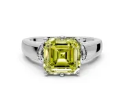 Solitaire Engagement Ring Setting for Fancy Yellow Asscher Cut Center with Wide Band, Pave Collar and Prong Head in Platinum