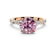Solitaire Engagement Ring Setting for Fancy Pink Round Cut Center with Alternating Size Accents and Prong Head in Rose Gold
