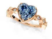 Milgrain Bezel Engagement Ring Setting for Fancy Blue Heart-Shaped Center with Marquise Stations and Bezel Head in Rose Gold