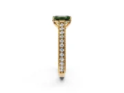 Solitaire Engagement Ring Setting for Fancy Green Emerald Cut Center with Engraved Pave Band and Prong Head in Yellow Gold