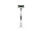 Hidden Halo Engagement Ring Setting for Fancy Green Emerald Cut Center with Plain Band and Tall Prong Head in Sterling Silver