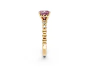 Solitaire Engagement Ring Setting for Fancy Pink Cushion Cut Center with Bezel-Dot Beaded Band and Prong Head in Yellow Gold