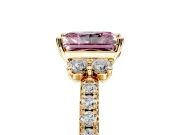 Paired Accent Engagement Ring Setting for Fancy Pink Radiant Cut Center with Pave Band and Prong Head in Yellow Gold