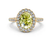Pave Halo Engagement Ring Setting for Fancy Yellow Oval Center with Single Row Pave Band and Prong Head in Yellow Gold