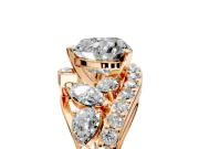 Halo Engagement Ring Setting for Heart-Shaped Center with Marquise and Pave Bypass Band and Prong Head in Rose Gold