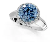 Halo Engagement Ring Setting for Fancy Blue Round Cut Center with Knife Ridge Cathedral Band and Prong Head in Sterling Silver