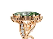 Halo Engagement Ring Setting for Fancy Green Marquise Center with Leaf Motif Split Shank and Prong Head in Rose Gold