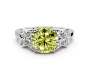 Floral Engagement Ring Setting for Fancy Yellow Round Cut Center with Marquise Cluster Shoulders and Prong Head in White Gold