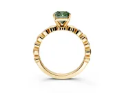 Solitaire Engagement Ring Setting for Fancy Green Cushion Cut Center with Beaded Bezel Station Band and Prong Head in Yellow Gold