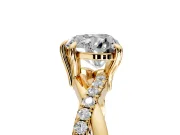Solitaire Engagement Ring Setting for Heart-Shaped Center with Half-Pave Crossover Band and Prong Head in Yellow Gold