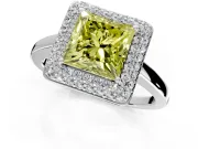 Halo Engagement Ring Setting for Fancy Yellow Princess Cut Center with Plain Tapered Band and Prong Head in Platinum