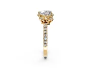 Halo Engagement Ring Setting for Heart-Shaped Center with Openwork Halo, Pave Band and Prong Head in Yellow Gold