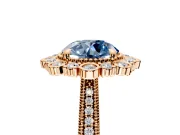 Milgrain Halo Engagement Ring Setting for Fancy Blue Round Cut Center with Bezel Point Accents and Prong Head in Rose Gold