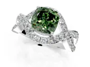 Halo Engagement Ring Setting for Fancy Green Cushion Cut Center with Pave Infinity Twist Band and Prong Head in Platinum