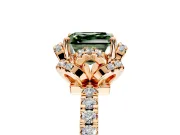 Floral Halo Engagement Ring Setting for Fancy Green Asscher Cut Center with Pave Band and Prong Head in Rose Gold