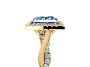Halo Engagement Ring Setting for Fancy Blue Princess Cut Center with Twist Band and Prong Head in Yellow Gold