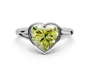 Solitaire Engagement Ring Setting for Fancy Yellow Heart-Shaped Center with V Split Shank and Bezel Head in Sterling Silver