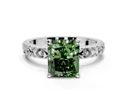 Solitaire Engagement Ring Setting for Fancy Green Radiant Cut Center with XO Engraved Band and Prong Head in White Gold