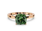 Solitaire Engagement Ring Setting for Fancy Green Cushion Cut Center with Thin Rounded Plain Band and Prong Head in Rose Gold