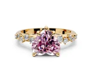 Solitaire Engagement Ring Setting for Fancy Pink Heart-Shaped Center with Trailing Leaf Accent Band and Prong Head in Yellow Gold