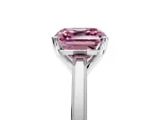 Solitaire Engagement Ring Setting for Fancy Pink Asscher Cut Center with Flat-Sided Plain Band and Prong Head in White Gold