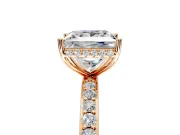 Hidden Halo Engagement Ring Setting for Princess Cut Center with Pave Band and Prong Head in Rose Gold