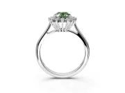 Starburst Halo Engagement Ring Setting for Fancy Green Oval Center with Thin Round-Wire Band and Prong Head in Platinum