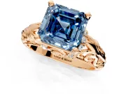 Solitaire Engagement Ring Setting for Fancy Blue Asscher Cut Center with Filigree Accent Basket and Prong Head in Rose Gold