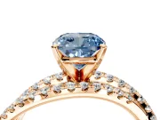 Solitaire Engagement Ring Setting for Fancy Blue Cushion Cut Center with Woven 3-Strand Pave Band and Prong Head in Rose Gold