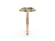 Halo Engagement Ring Setting for Fancy Green Marquise Center with Framed Halo, Pave Band and Prong Head in Rose Gold